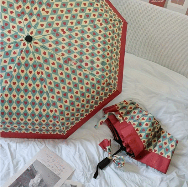Vintage Rust Red Heart Sun Umbrella