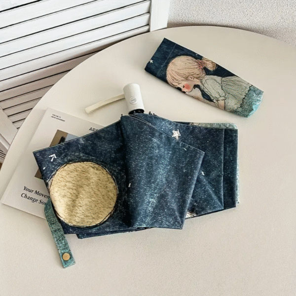 Automatic Compact Umbrella with Cute Poodle and Starry Night Design