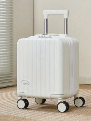 White 14 inch Hand Carry Suitcase with Cup Holder and Phone Stand