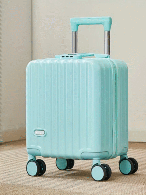 Cyan 14 inch Hand Carry Suitcase with Cup Holder and Phone Stand