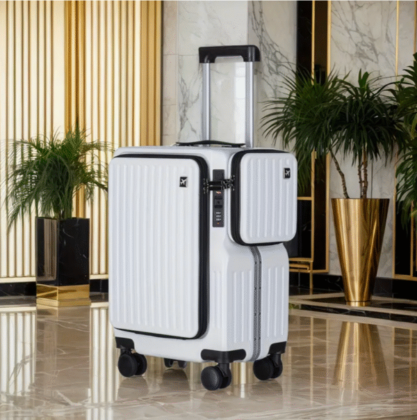 White 20 Inch Carry On Suitcase with Side Pocket