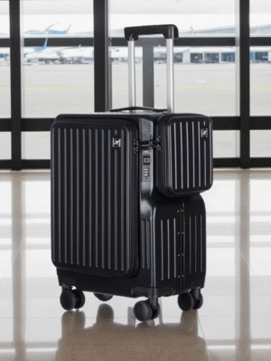 Black 20 Inch Carry On Suitcase with Side Pocket