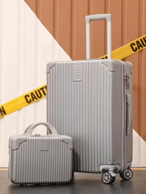 Light Grey 14 Inch and 20 Inch Vintage Travel Suitcase Set