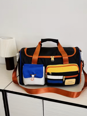 Black EontheM Large Capacity Color-Block Crossbody Fitness and Travel Bag