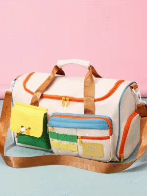 Beige EontheM Large Capacity Color-Block Crossbody Fitness and Travel Bag