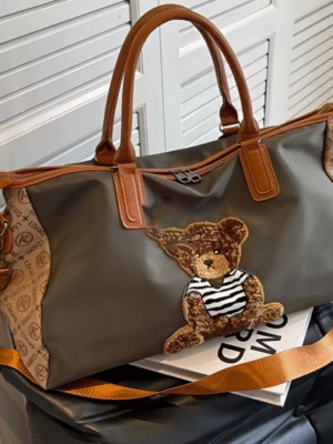 Large Capacity Oxford Travel Duffle Bag with Teddy Bear Design