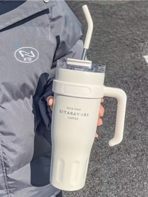 38oz Stainless Steel Insulated Flask with Straw Lid and Carry Handle