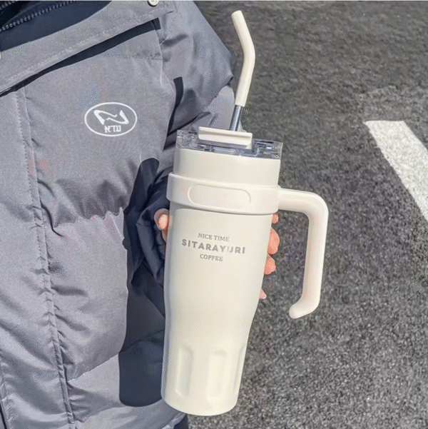 38oz Stainless Steel Insulated Flask with Straw Lid and Carry Handle